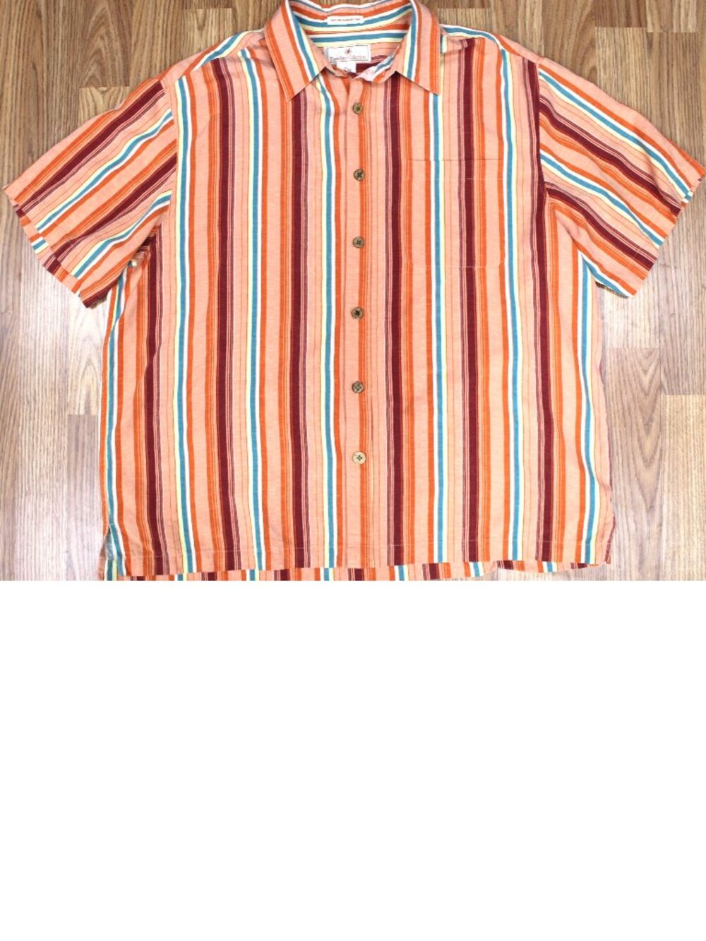 100% SILK PARADISE COLLECTION REGULAR FIT 100% SILK SHIRT PEACH STRIPE XL